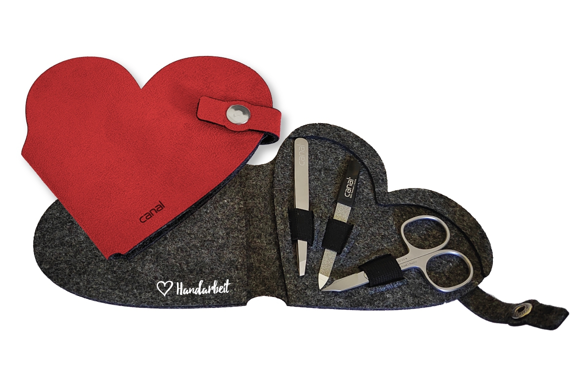 heart-manicure case out of felt, 3 instruments