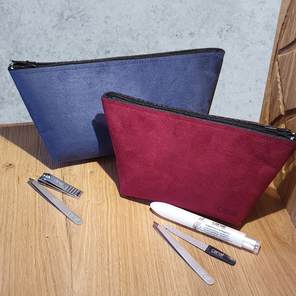 Borsa da toilette alcantara "blu", 3 pezzi